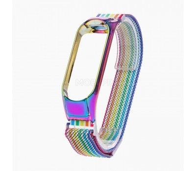 Ремешок - для "Xiaomi Mi Band 3/Mi Band 4" металический сетчатый браслет (rainbow)