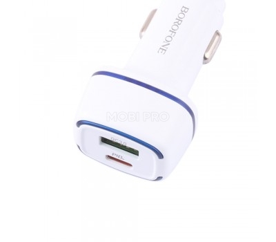 Автомобильное зарядное устройство USB/Type-C Borofone BZ14A (20W, QC3.0, PD) Белый