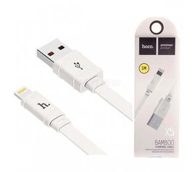Кабель USB - Lightning (для iPhone) Hoco X5 (2.4A, плоский) Белый