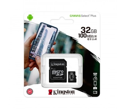 Карта памяти MicroSDHC 32GB Class 10 Kingston Canvas Select Plus A1 100MB/s + SD адаптер