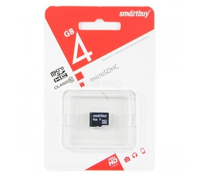 Карта памяти MicroSDHC 4GB Class 10 Smartbuy без адаптера