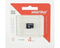 Карта памяти MicroSDHC 4GB Class 4 Smartbuy без адаптера