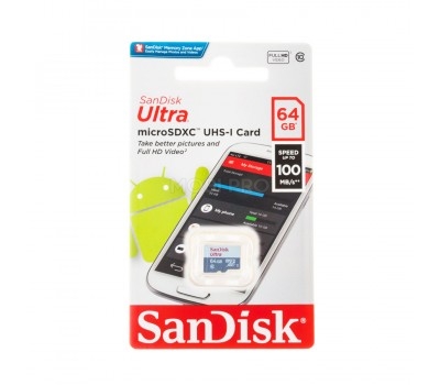 Карта памяти MicroSDHC 64GB Class 10 SanDisk Ultra Light UHS-I 100MB/s без адаптера