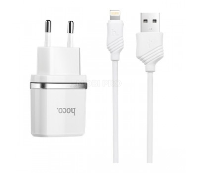 Сетевое зарядное устройство USB Hoco C11 (1A, кабель Lightning) Белый