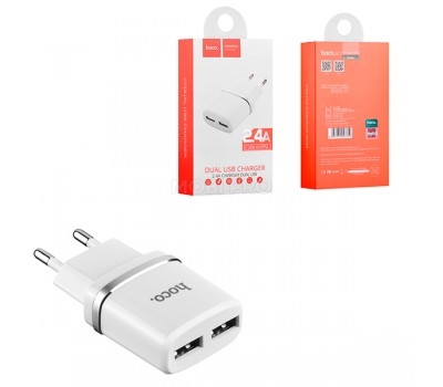 Сетевое зарядное устройство USB Hoco C12 (12W, 2 порта) Белый