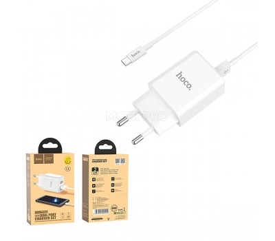 Сетевое зарядное устройство USB Hoco C62A (10.5W, 2 порта, кабель MicroUSB) Белый