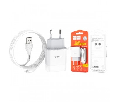 Сетевое зарядное устройство USB Hoco C72A (10.5W, кабель Lightning) Белый