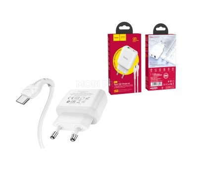 Сетевое зарядное устройство USB/Type-C Hoco N5 (20W, QC3.0, PD, кабель Type-C-Type-C) Белый