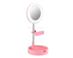 Кольцевая лампа - G3 настольная с зеркалом и держателем для телефона, 16 см (pink)