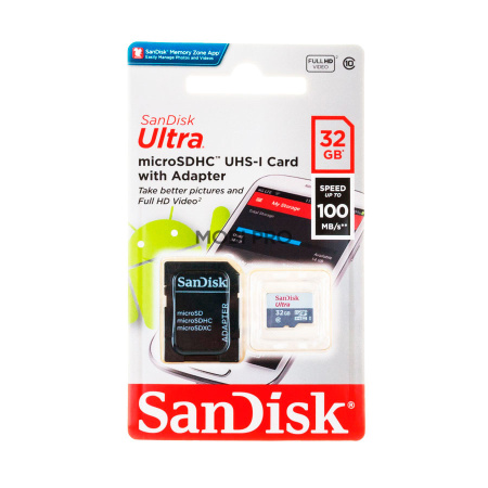 Карта памяти MicroSDHC 32GB Class 10 SanDisk Ultra Light UHS-I 100MB/s + SD адаптер