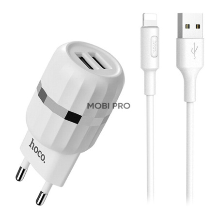 Адаптер Сетевой с кабелем Hoco C41A 2USB/5V/2.4A +lightning (white)