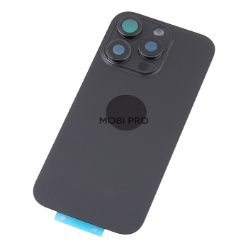 Задняя крышка для iPhone 16 Pro в сборе со стеклом камеры Черный (стекло, монолит, MagSafe, логотип) - Премиум