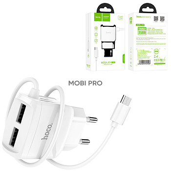 Сетевое зарядное устройство USB Hoco C59A (12W, 2 порта, кабель MicroUSB) Белый Сетевое зарядное устройство USB Hoco C59A (12W, 2 порта, кабель MicroUSB) Белый