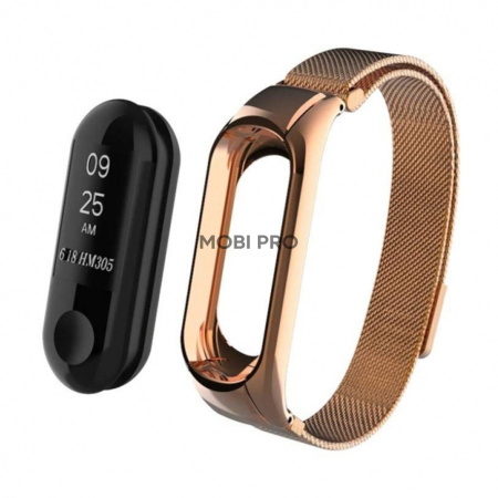 Ремешок - для "Xiaomi Mi Band 3/Mi Band 4" металический сетчатый браслет (rose gold)