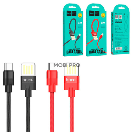 Кабель USB - Type-C Hoco U55 (2.4A, оплетка нейлон, 1.2 м) Черный