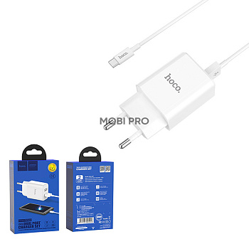 Сетевое зарядное устройство USB Hoco C62A (10.5W, 2 порта, кабель Type-C) Белый Сетевое зарядное устройство USB Hoco C62A (10.5W, 2 порта, кабель Type-C) Белый