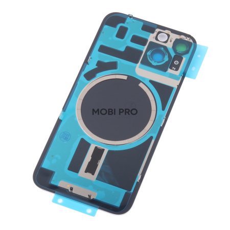 Задняя крышка для iPhone 14 в сборе со стеклом камеры Белый (стекло, монолит, MagSafe, логотип) - Премиум