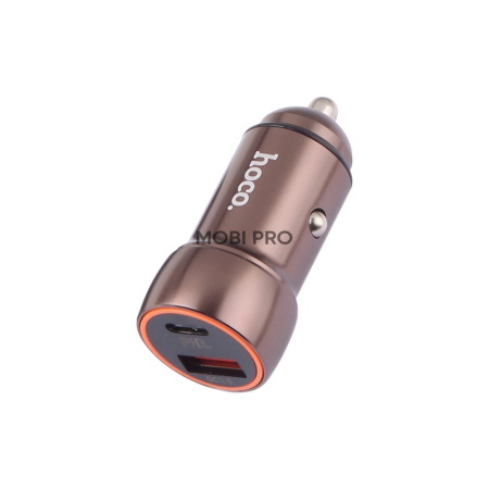 Автомобильное зарядное устройство USB/Type-C Hoco Z46A (20W, QC3.0, PD, 1Type-C, 1USB) Серый
