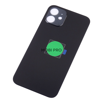 Задняя крышка для iPhone 12 Черный (стекло, широкий вырез под камеру, логотип) - Премиум Задняя крышка для iPhone 12 Черный (стекло, широкий вырез под камеру, логотип) - Премиум