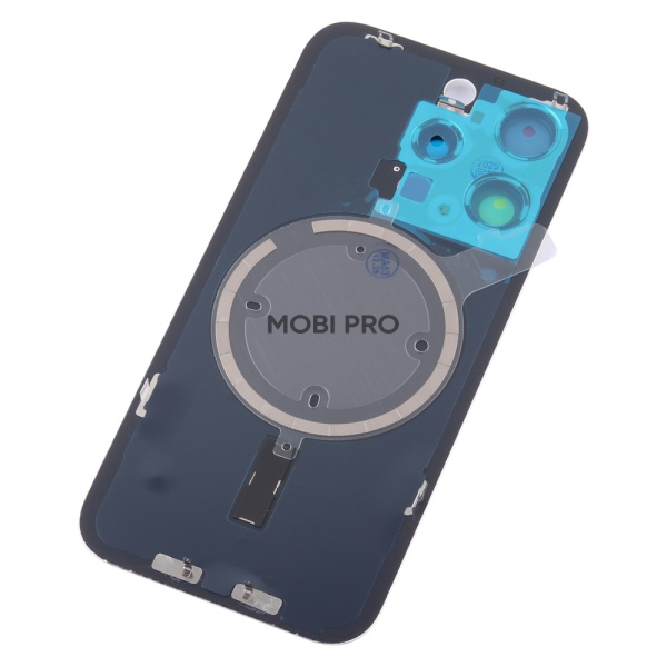 Задняя крышка для iPhone 15 Pro в сборе со стеклом камеры Белый (стекло, монолит, MagSafe, логотип) - Премиум