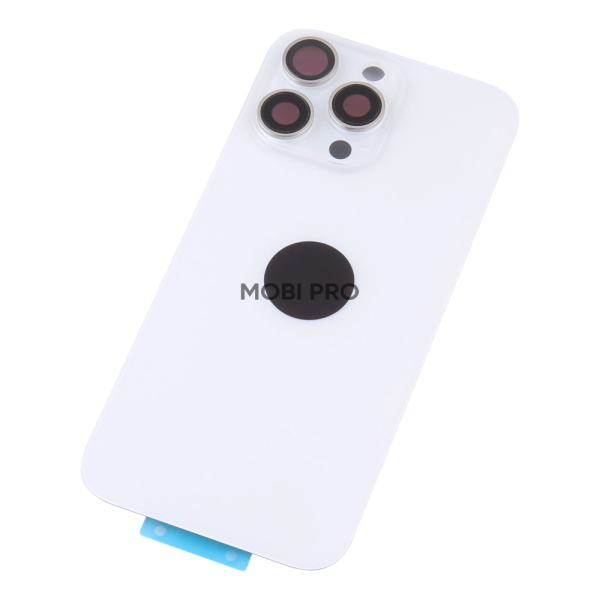 Задняя крышка для iPhone 16 Pro Max в сборе со стеклом камеры Белый (стекло, монолит, MagSafe, логотип) - Премиум
