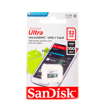 Карта памяти MicroSDHC 32GB Class 10 SanDisk Ultra Light UHS-I 100MB/s без адаптера