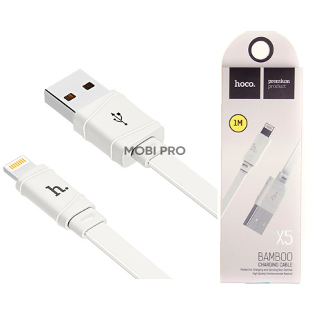 Кабель USB - Lightning (для iPhone) Hoco X5 (2.4A, плоский) Белый