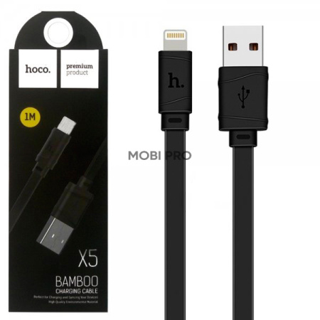 Кабель USB - Lightning (для iPhone) Hoco X5 (2.4А, плоский) Черный