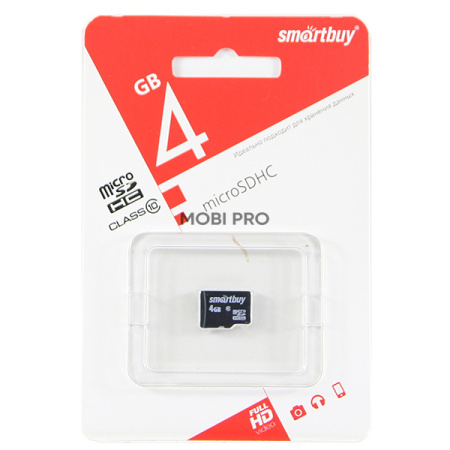 Карта памяти MicroSDHC 4GB Class 10 Smartbuy без адаптера