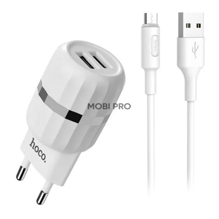 Адаптер Сетевой с кабелем Hoco C41A 2USB/5V/2.4A +micro USB (white)