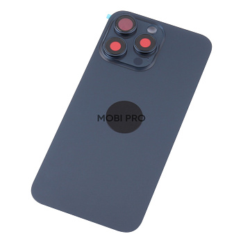 Задняя крышка для iPhone 15 Pro Max в сборе со стеклом камеры Синий (стекло, монолит, MagSafe, логотип) - Премиум