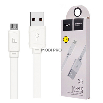 Кабель USB - MicroUSB Hoco X5 (2.4A, плоский) Белый
