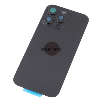 Задняя крышка для iPhone 16 Pro Max в сборе со стеклом камеры Черный (стекло, монолит, MagSafe, логотип) - Премиум