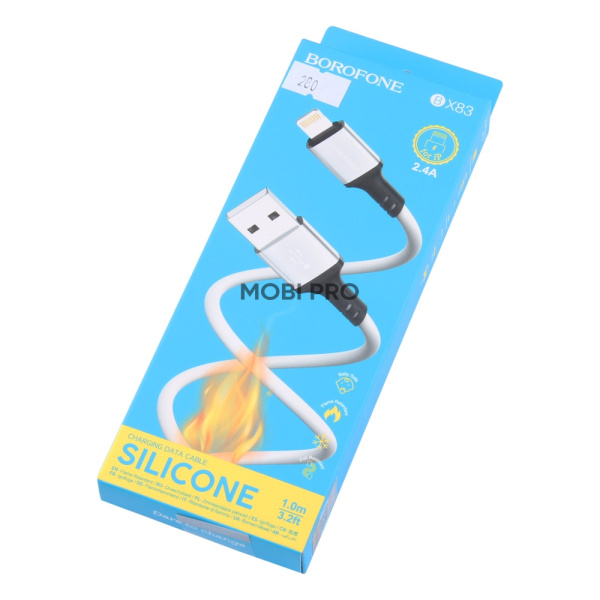Кабель USB - Lightning (для iPhone) Borofone BX83 (2.4A, силикон, термостойкий) Белый