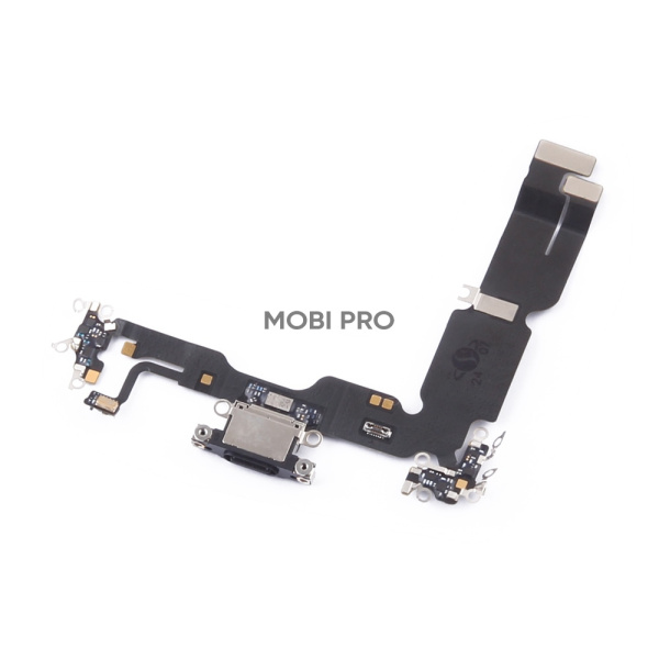 Шлейф для iPhone 15 Plus на системный разъем/микрофон Черный - Премиум