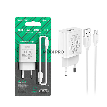 Сетевое зарядное устройство USB Borofone BA52A (10.5W, кабель MicroUSB) Белый Сетевое зарядное устройство USB Borofone BA52A (10.5W, кабель MicroUSB) Белый