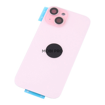 Задняя крышка для iPhone 15 в сборе со стеклом камеры Розовый (стекло, монолит, MagSafe, логотип) - Премиум
