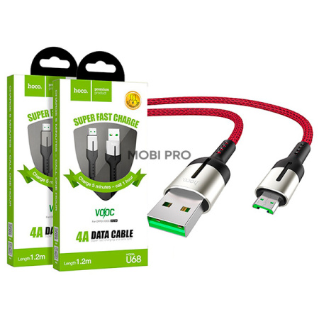 Кабель USB - MicroUSB Hoco U68 (4A, 1.2 м) Красный