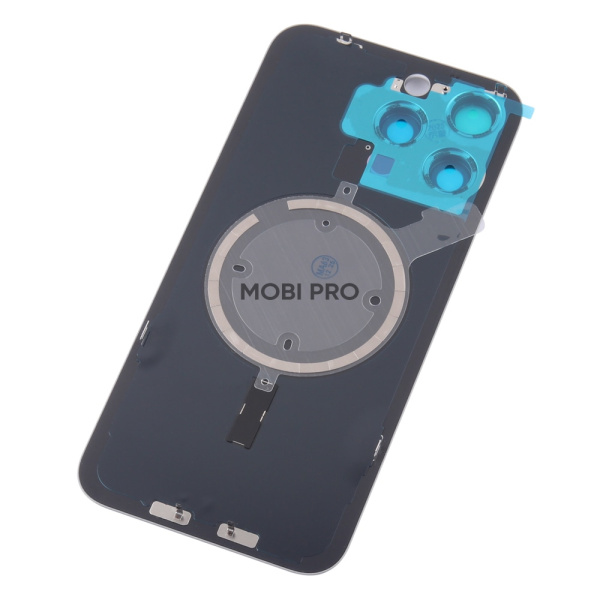 Задняя крышка для iPhone 15 Pro Max в сборе со стеклом камеры Серый (стекло, монолит, MagSafe, логотип) - Премиум