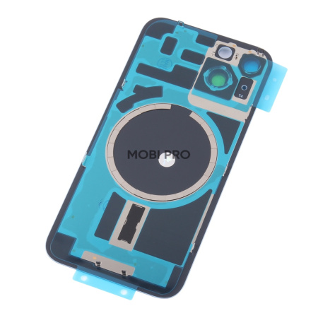 Задняя крышка для iPhone 14 в сборе со стеклом камеры Синий (стекло, монолит, MagSafe, логотип) - Премиум