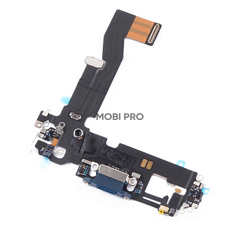 Шлейф для iPhone 12/12 Pro на системный разъем/микрофон Синий - Премиум