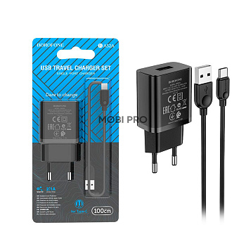 Сетевое зарядное устройство USB Borofone BA52A (10.5W, кабель Type-C) Черный Сетевое зарядное устройство USB Borofone BA52A (10.5W, кабель Type-C) Черный