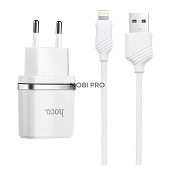 Сетевое зарядное устройство USB Hoco C11 (1A, кабель Lightning) Белый Сетевое зарядное устройство USB Hoco C11 (1A, кабель Lightning) Белый