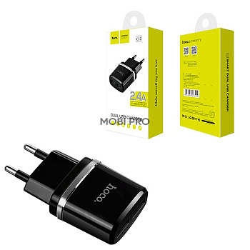 Сетевое зарядное устройство USB Hoco C12 (12W, 2 порта) Черный Сетевое зарядное устройство USB Hoco C12 (12W, 2 порта) Черный