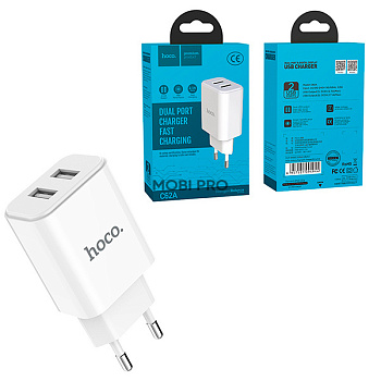 Сетевое зарядное устройство USB Hoco C62A (10.5W, 2 порта) Белый Сетевое зарядное устройство USB Hoco C62A (10.5W, 2 порта) Белый