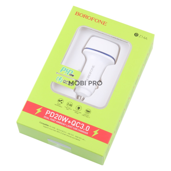 Автомобильное зарядное устройство USB/Type-C Borofone BZ14A (20W, QC3.0, PD) Белый Автомобильное зарядное устройство USB/Type-C Borofone BZ14A (20W, QC3.0, PD) Белый